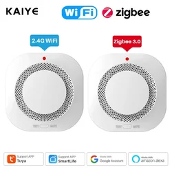 Tuya-ZigBee WiFi Smoke Detector Sensor de Alarme, Smart Home Security, Proteção Contra Incêndios, Smart Life APP, Trabalhar com Alexa, Google Assistant