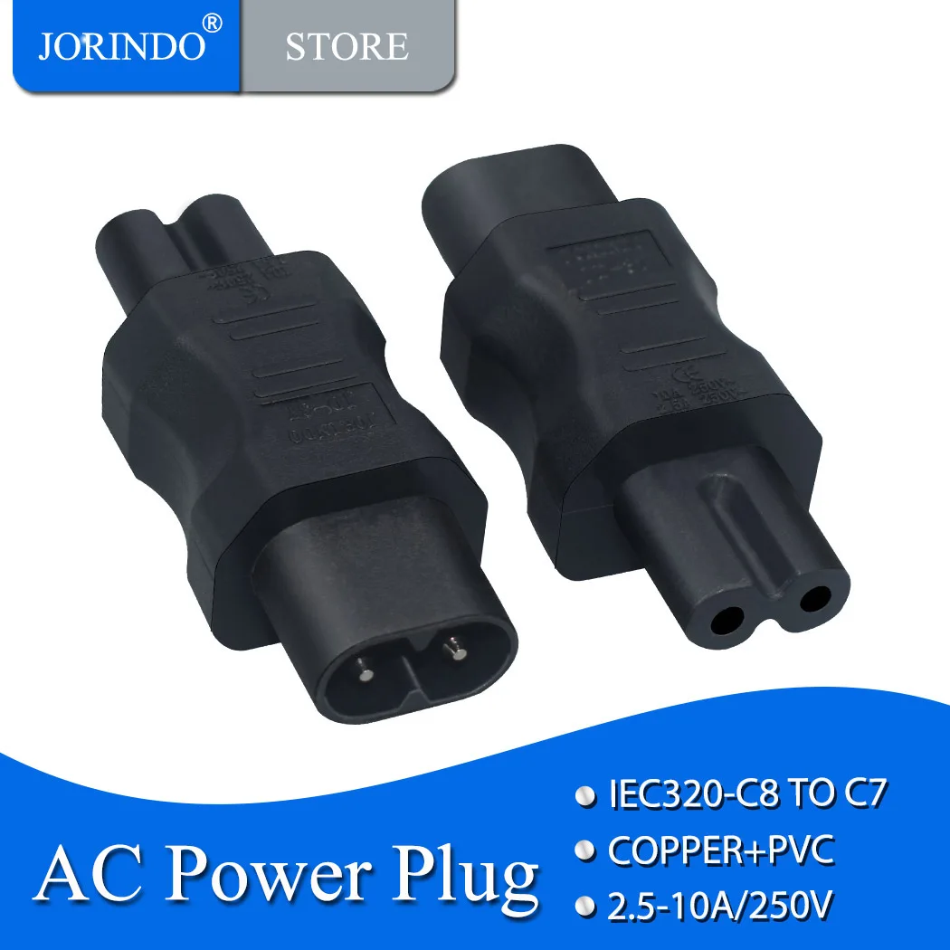 JORINDO Male to Female AC power adapter,IEC 320 C8 TO C7,Figure 8 shape,C7 TO C8 Power conversion plug