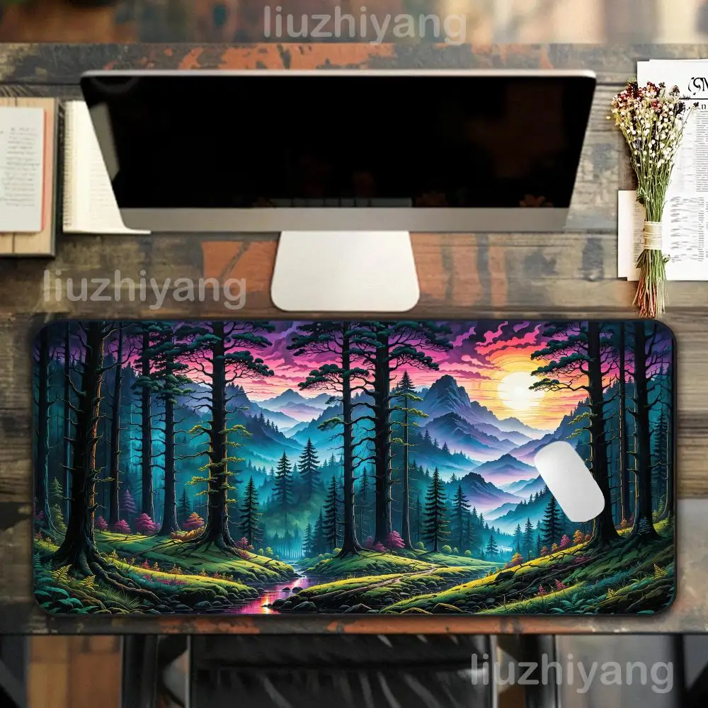 

Forest Scenery Mouse Pad Large Computer Office Game Table Mat XXL Rubber Anti-slip Stitched Edge PC Keyboard Mats Long Desk Pads