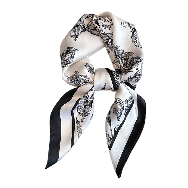 70*70cm Luxury Floral Print Silk Square Scarf Women Foulard Hairband Hands Bag Ribbon Head Hijab Neckerchief Headband Soft Satin