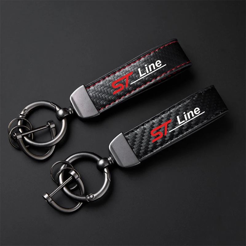 For ford st LINE stline kuga fiesta Car Accessories Car Carbon Fiber Leather Keychain Horseshoe Buckle Jewelry