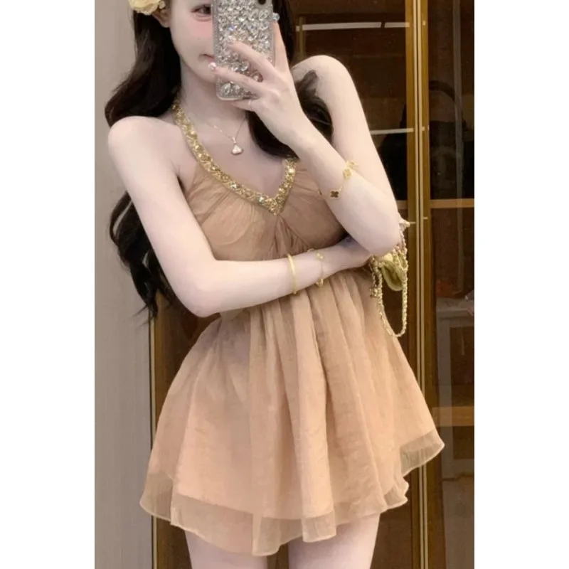 

Korean-style Sexy Rhinestone Halter Sleeveless Blouse for Women, 2025 Summer New Fashion Versatile Top