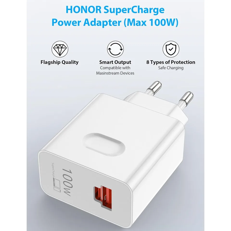 Cargador 100W con Cable de Carga Tipo-C de 2m Chip Inteligente Integrado para Honor Huawei 4