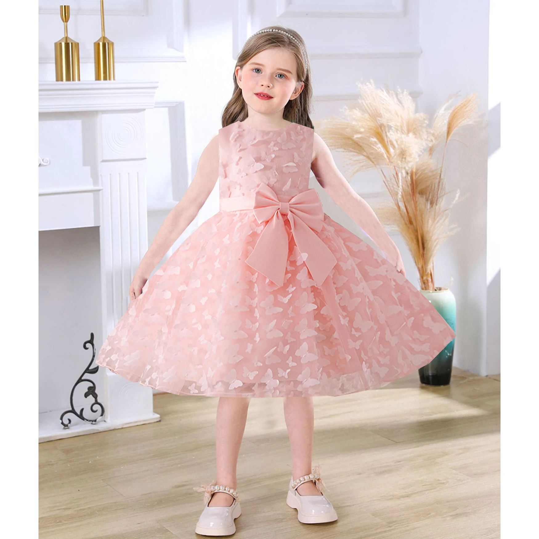 

Grace Stylish Butterfly Bowknot Appliqued Flower Girl Birthday Party Pageant Formal Dance Party Dress