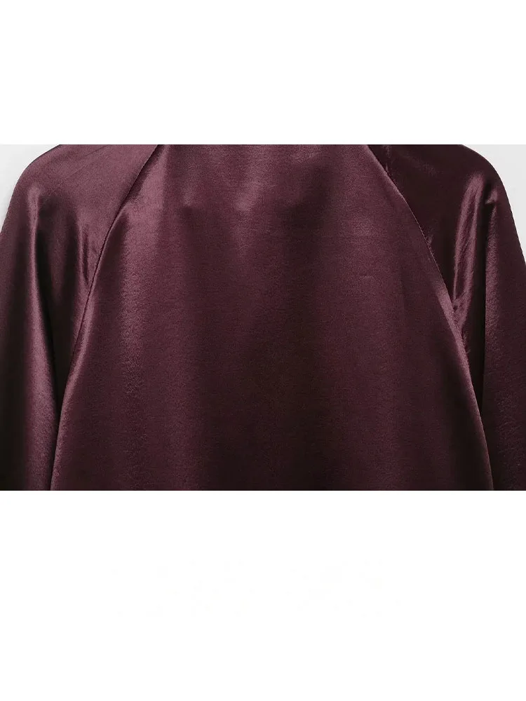 HH المرأة الخريف موضة خمر التلبيب واحدة الصدر قميص فضفاض سترة الإناث الحرير الساتان محكم معطف طويل الأكمام Mujer #5