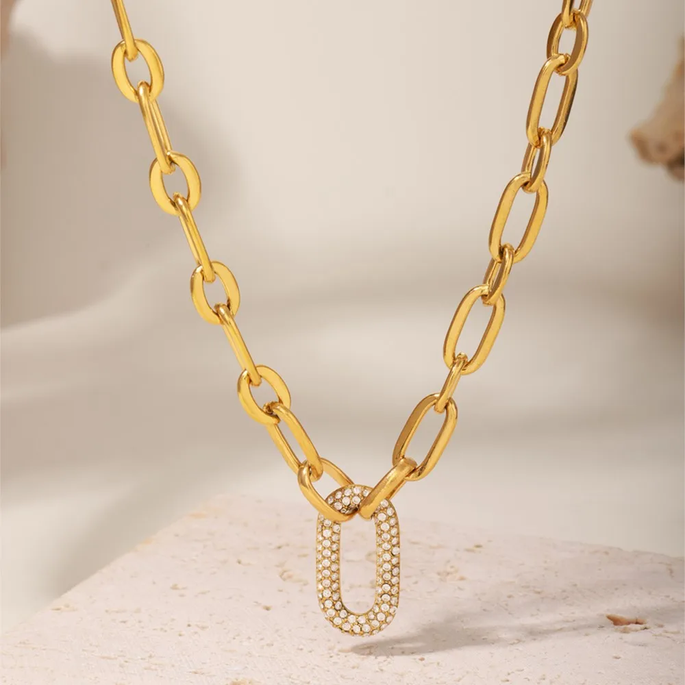 Rock Hip-hop Style Thick Chain Necklace Bracelet In Stainless Steel 18k Gold Plated Pendant Necklaces Bracelets Set For Women