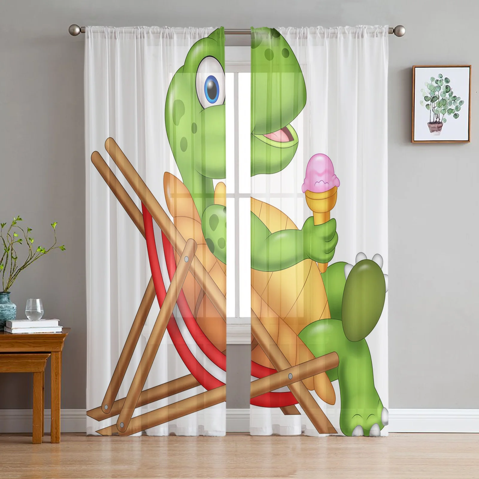 

Turtle Ice Cream Beach Sheer Window Curtains for Bedroom The Living Room Modern Tulle Curtains Voile Drapes for Hotel Kitchen