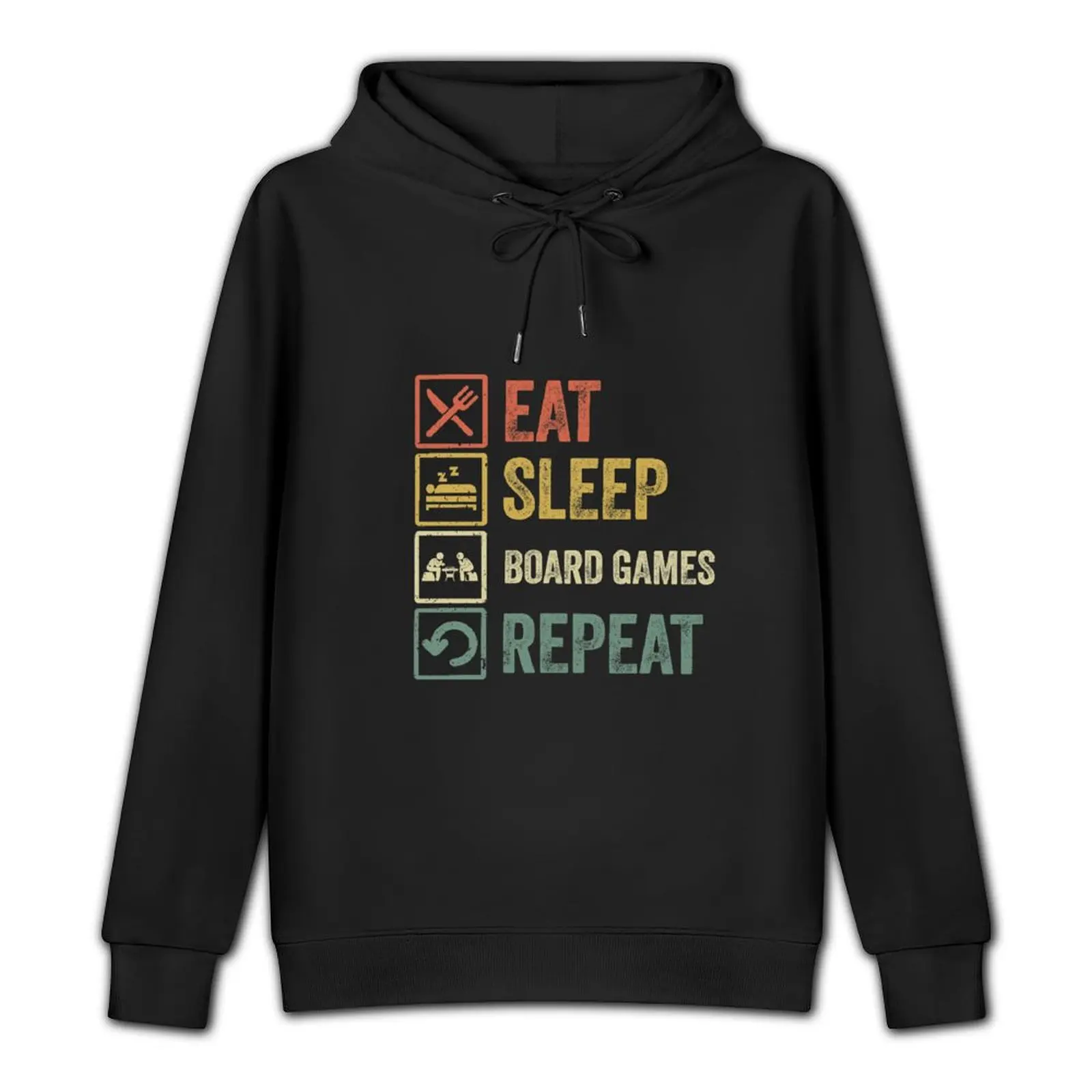 Funny eat sleep board games repeat retro vintage Pullover Hoodie graphic t shirts men men's winter sweater hoodie for men