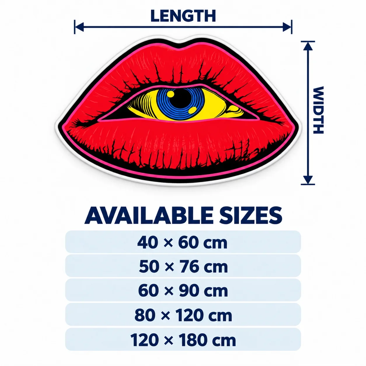 Red Lips Eye Design Shaped Area Rug, Bold Pop Art Floor Mat for Bedroom Dressing Room Studio, Colorful Modern Art Home Decor