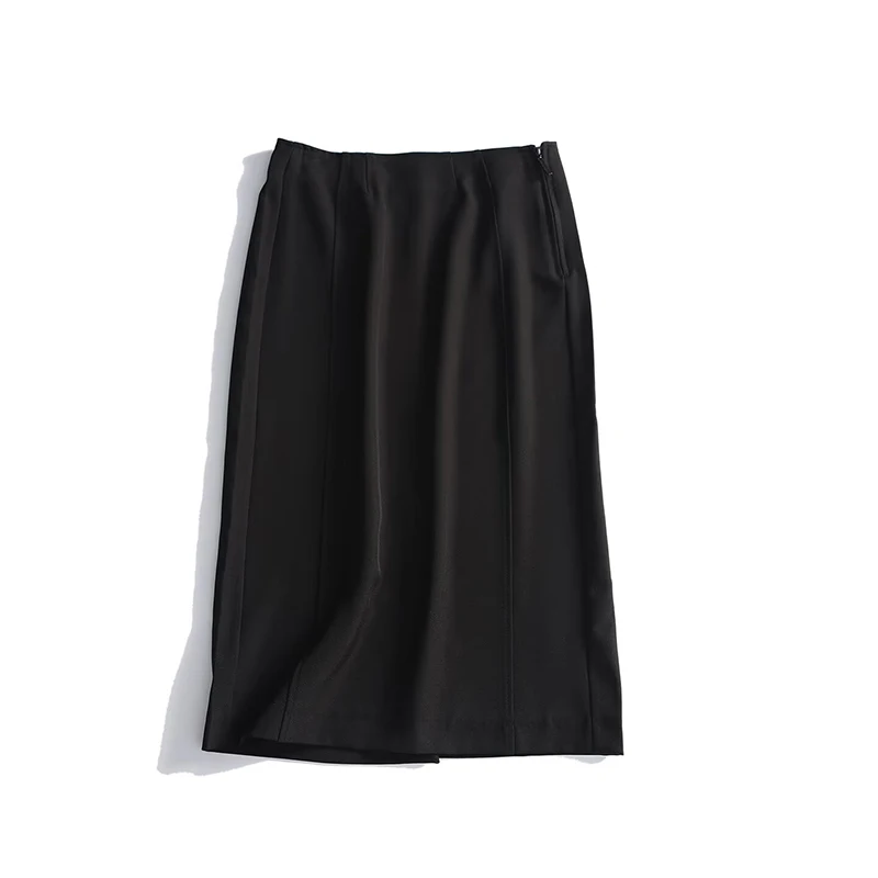 YENKYE Women's Black High Waist Straight Midi Skirt Casual Versatile Office Business Skirts