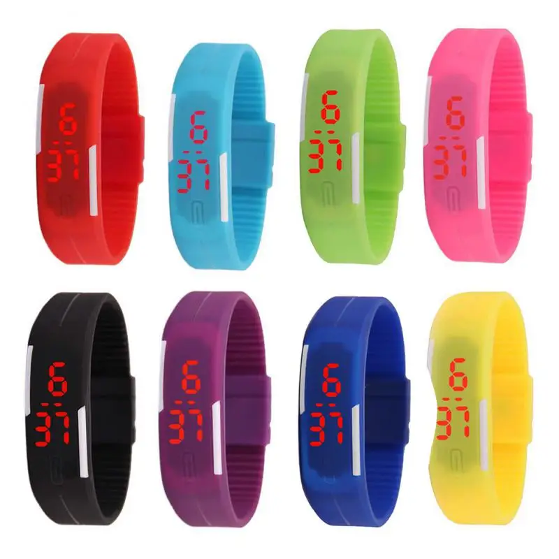 New Digital LED Watches Candy Color Silicone Children Bracelet Sports Wristwatch Rubber Touch Screen Digital Watches Women Men