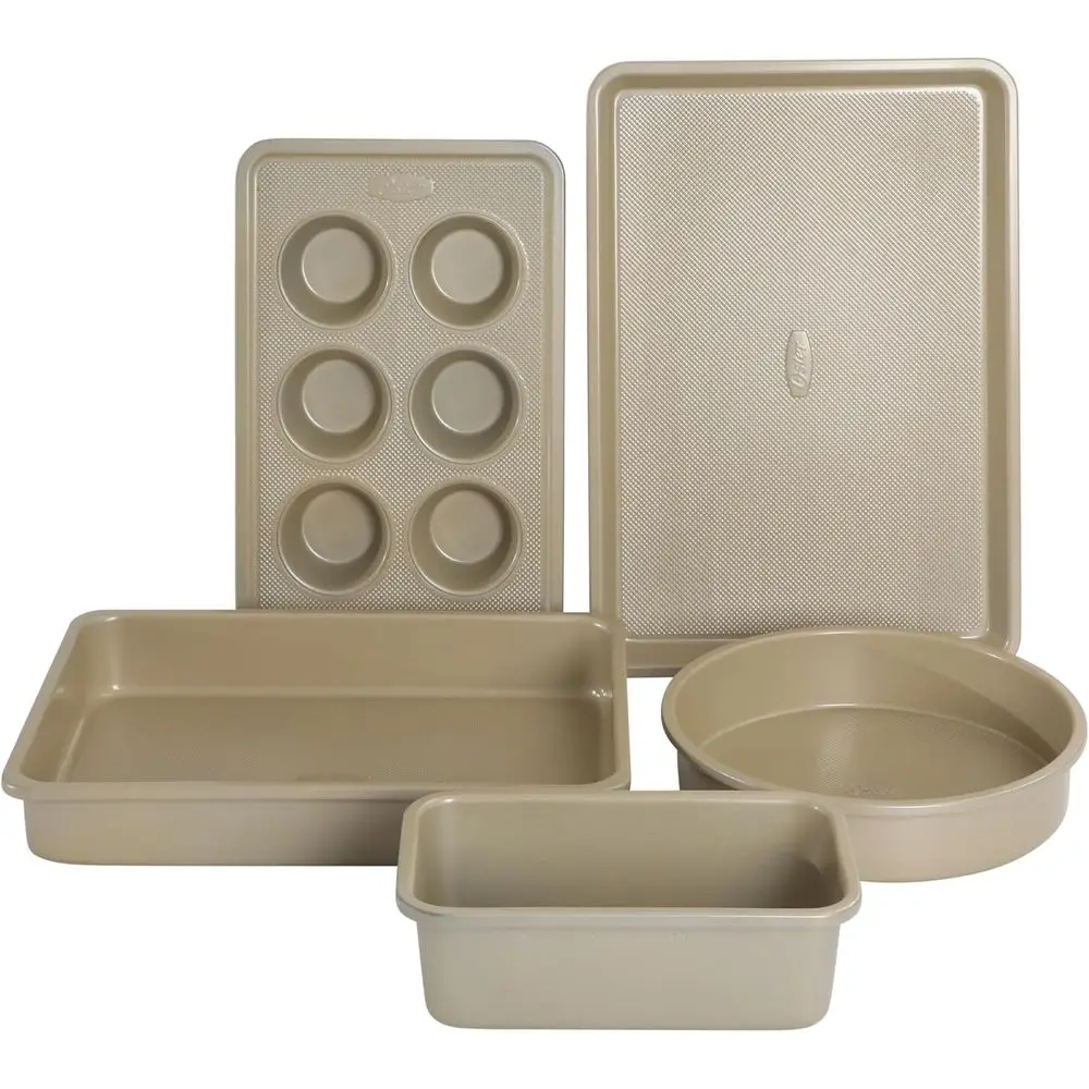 

Набор из 5 форм для выпечки из углеродистой стали с премиальным антипригарным покрытием без ПА (без фталатов) - цвет шампань-золото