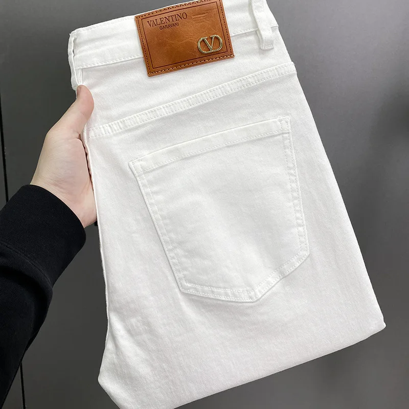 2024 summer denim shorts MEN'S straight elastic thin luxury versatile casual high-end slim cropped pants