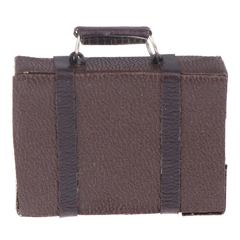 1pcs 1/12 Dollhouse Miniature Vintage Leather Wood Suitcase Mini Doll Luggage Box Pretend Play Furniture Toys Accessories