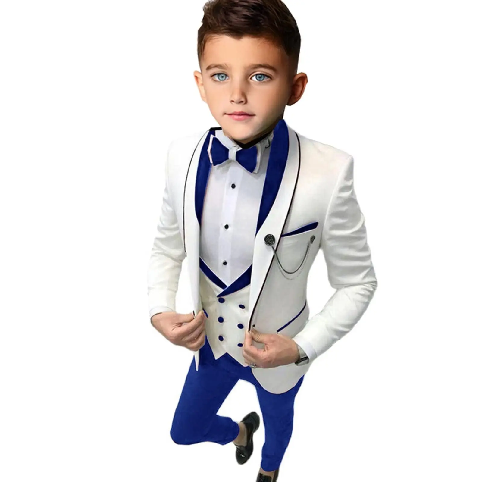 Hot Sale Formal Boy Suit Set Classic Children Tuxedo 4-Pieces Blazer Vest Pants Bow-tie Birthday Wedding Party Graduation