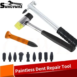 Dent Ding Hammer Tap Down Tool Kits Paintless Dent Repair Aluminum Dent Hail Hammer with 8 pcs POM heads&Knock Tap Down