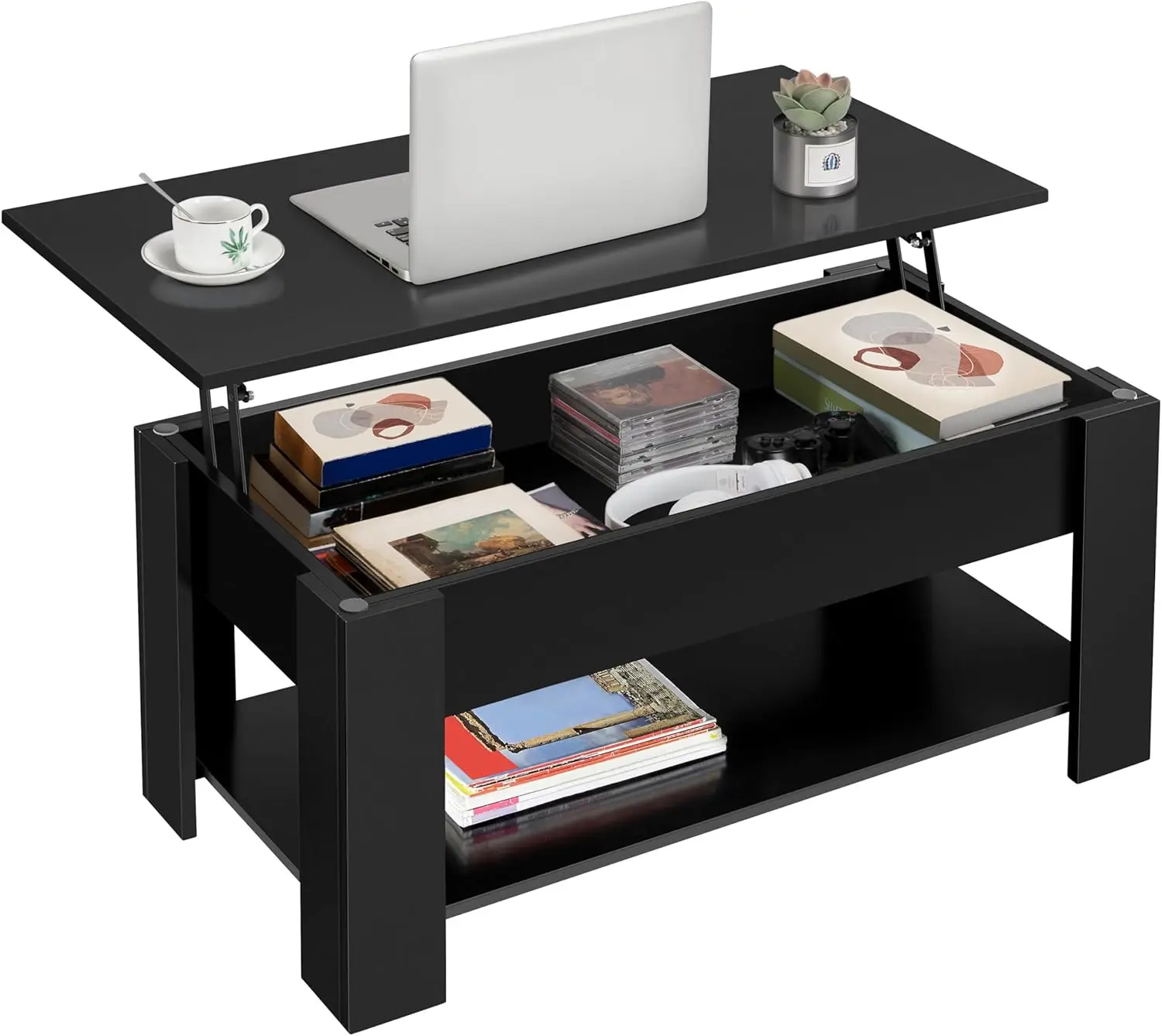 

Yaheetech Wooden Coffee Table, Lift Top Coffee Table with Large Hidden Storage Shelf, Lift Tabletop Dining Table 38.6in, Black