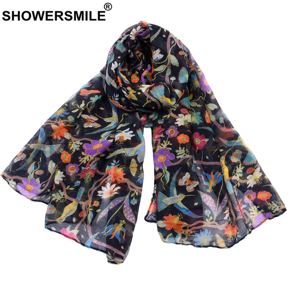 SHOWERSMILE-bufanda con estampado de flores para mujer, bufandas coloridas de gasa para primavera y otoño, Echarpe