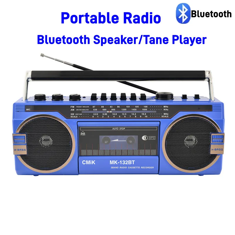 Portable Multi-frequency FM Radio 5.0 Bluetooth Speakers Support USB/TF Card Playback Tape Mp3 Player Recorder Retro Tape Radio