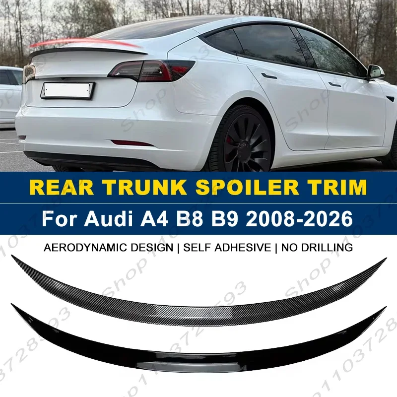 For Audi Accessories A4 B8 B9 Sedan 2008-2026 Car Rear Trunk Boot Spoiler Wing Lip Body Kits Gloss Black Soft Plastic