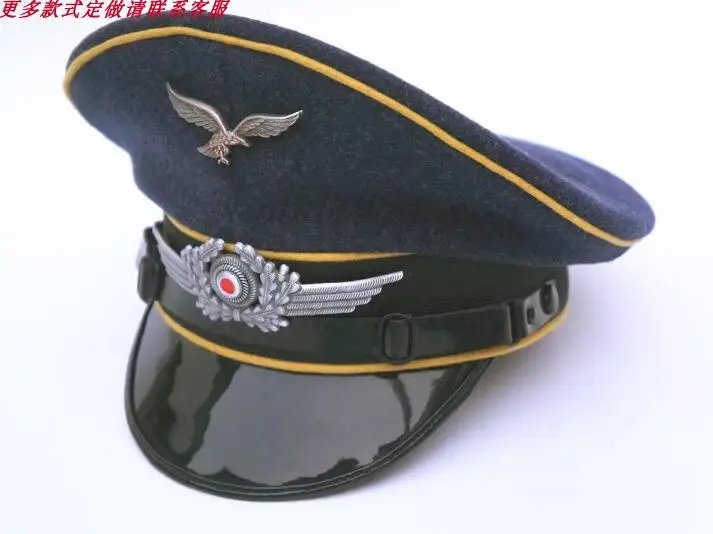 Luftwaffe cappello a tesa larga in lana soldato con tesa in vera pelle