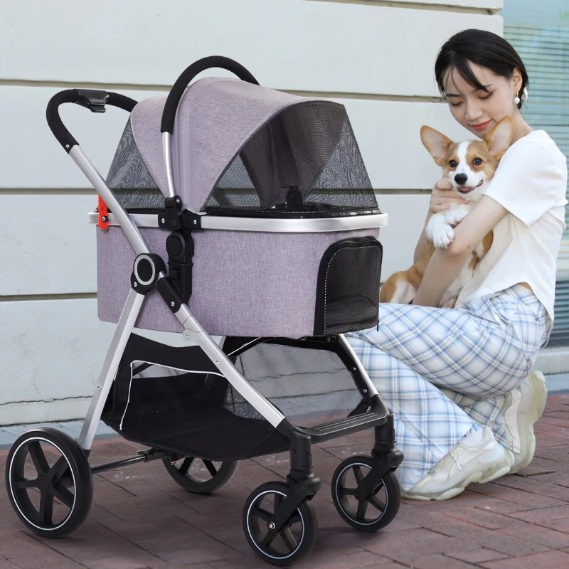 Hot New Design Easy Fold Portable Removable Basket Pet Dog Stroller  for Dog Cat Travel Pet Trolley Carrier 78*58*106cm