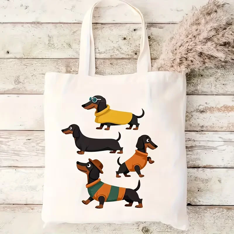 

Women's Large Tote Bag with Cute Dachshund Print - Spacious Reinforced Stitching, Casual Commuter Bag for Pet Lovers