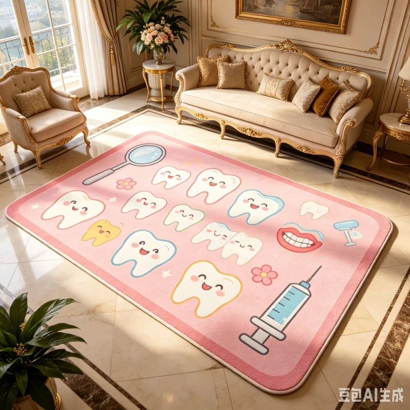 Newest Soft Flannel Large Living Room Rug Cute Cartoon Teeth Print Non Slip Floor Carpet for Home Bedroom Decor
