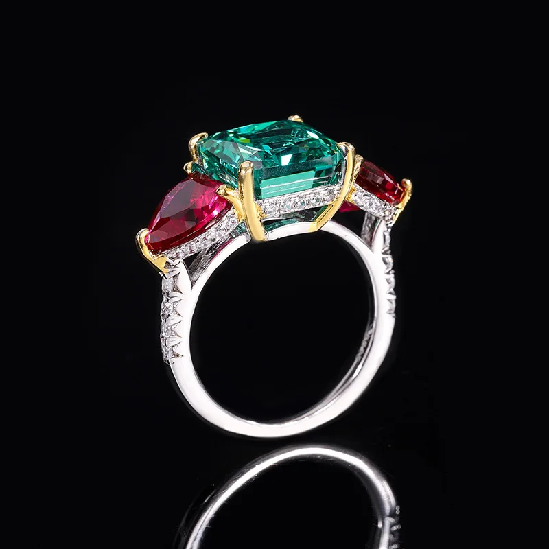 Jewelry S925 Silver High Carbon Diamond Color Matching Square 10*10 Closed Mouth 5 Karat Ring Heart-Shaped 8*8