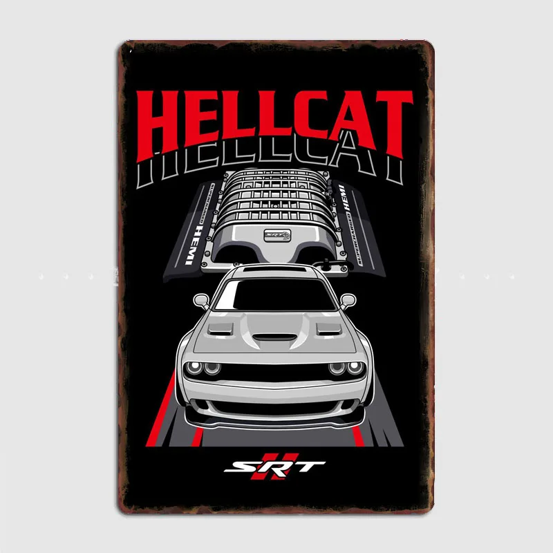 HellCAT SRT ملصق سيارة رياضية عتيق ، لافتة معدنية ، ديكور داخلي ، نادي سيارات ، ديكور منزلي من القصدير ، ديكور غرفة ، ديكور حائط