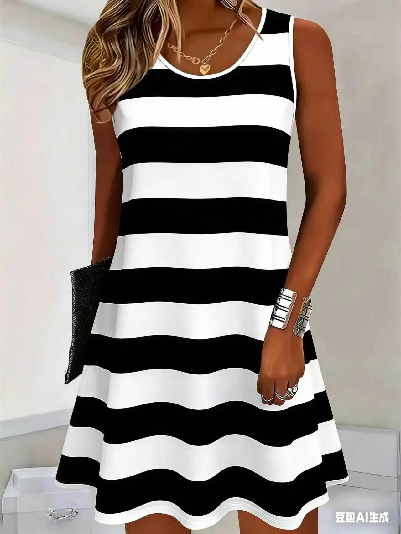 Fashion Women Striped Mini Dresses Summer Sleeveless 3D Printed Street Ladies Dress 3XL Plus Size Loose Casual Dress