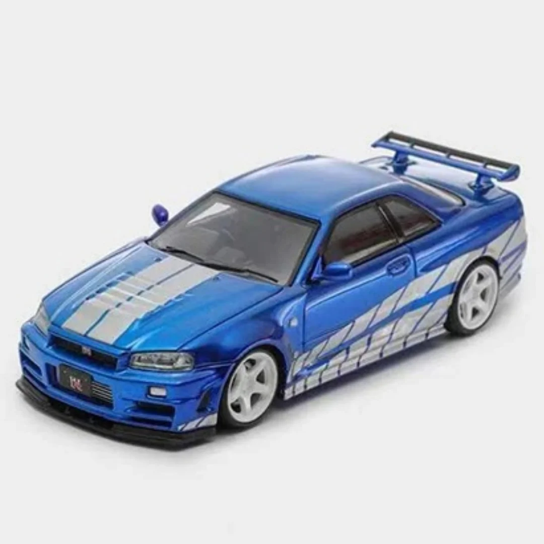 

Fast Speed 1:64 Skyline GTR R34 Z Tune F&F Blue With Silver Strips Diecast Diorama Car Model Collection Toys FS