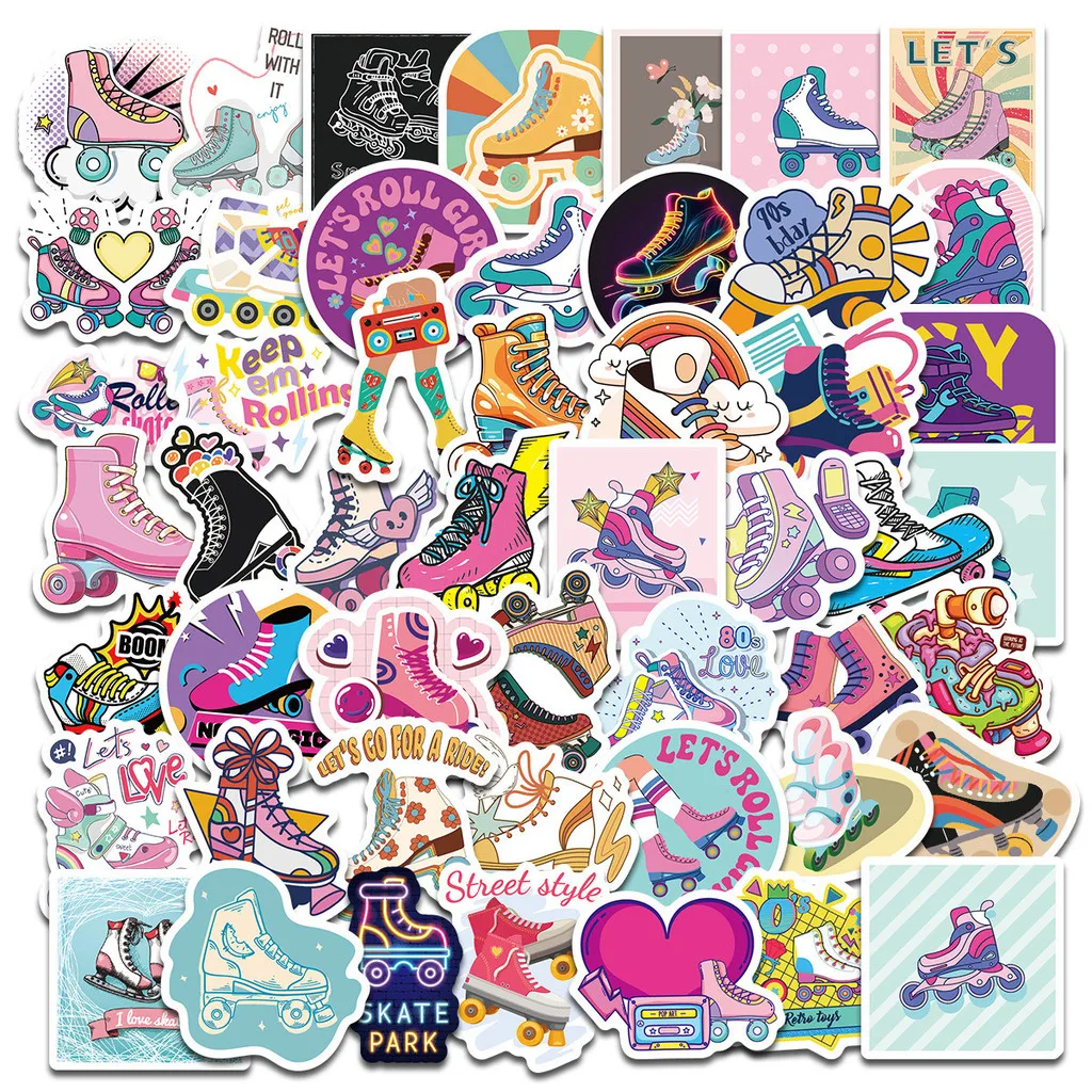 50Pcs Roller Skate Stickers, Waterproof Reusable Decals for Phone & Tablet DIY Personalized Decor Giajar Sticker Store