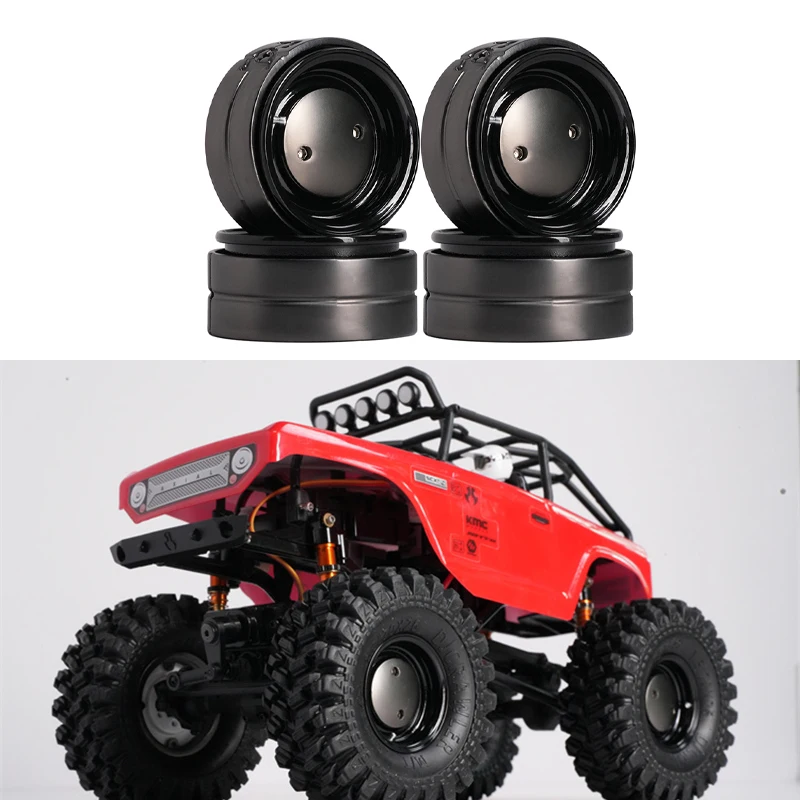 4 قطعة عجلات معدنية سوداء الرجعية مع غطاء محور ل 1/18 RC الزاحف TRX4-M SCX24 FMS ترقية أجزاء