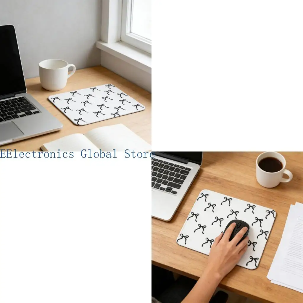 462B Fashionable Mouse Pad with Bows Decoration AntiFray Edges for Desktop Setups