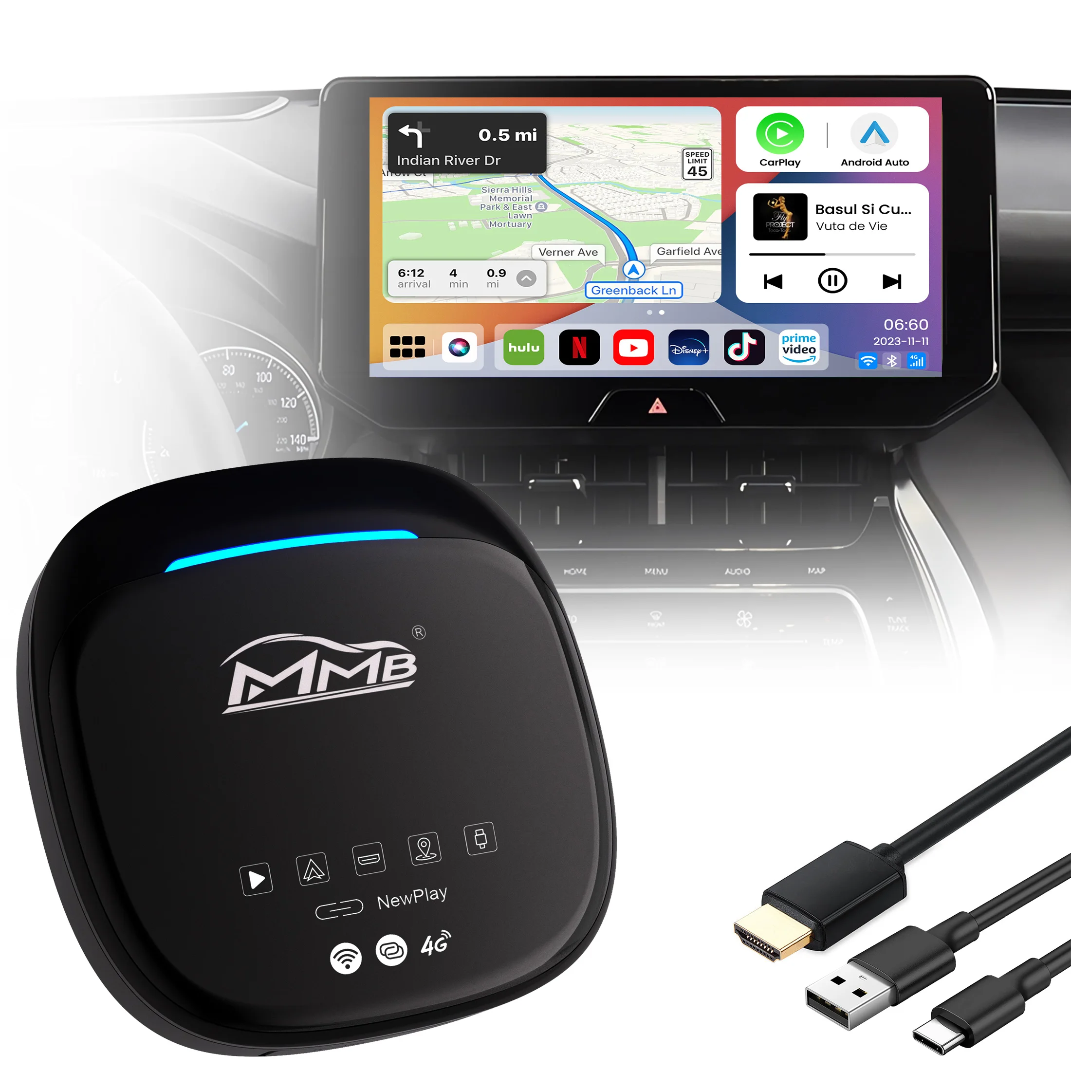 

MMB MAX CarPlay Ai Box Android 13.0 Wireless Android Auto Tv Box QCM6225 8-Cores 8G+128G with HDMI Port For Toyota Benz VW Ford