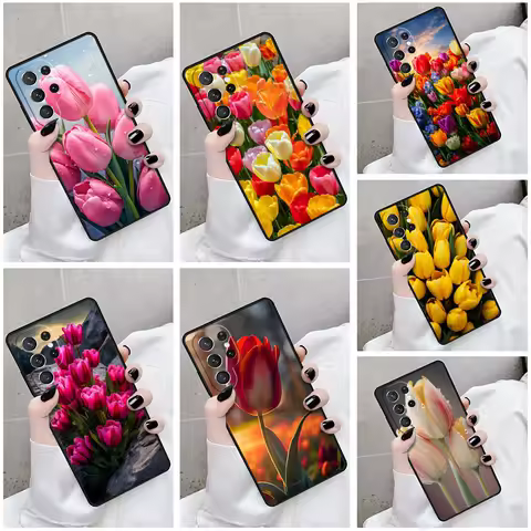 Phone Case For Samsung Galaxy S24 S23 S21fe S22 Ultra Plus Note 10 20 S8 S9 S10 Cover Cute Tulip Flower