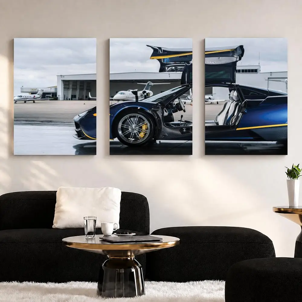 Hangar Sports Car Art Framed Wall Painting Ready to Hang Canvas Poster for Bedroom Living Room Hallway Home Decor Gift
