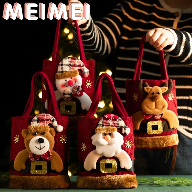 

Cute Cartoon Deer Bear Snowman Packaging Bags Christmas Gift Bag Candy Apple Storage Bag Tote Christmas Eve Decoration Supplies