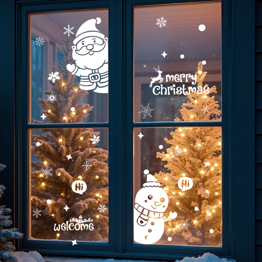 2pcs Cute Christmas Santa Window Sticker Static Cling PVC Holiday Decoration For Bedroom Nursery Baby Room Window Home Decor