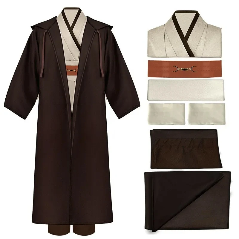 

★Halloween Cosplay Costume Obi Wan Kenobi Men Robe Jedi Knight Tunic Hooded Uniform Full Set for Car♥ All corners of the country