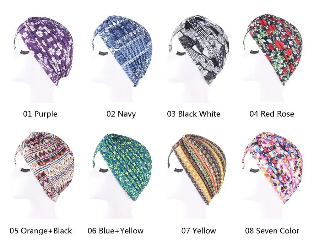 المرأة المسلمة السرطان الكيماوي قبعة مطبوعة فقدان الشعر غطاء الرأس عمامة بونيه قبعة الهند قبعة مطوي بيني Skullies الإسلام العربي