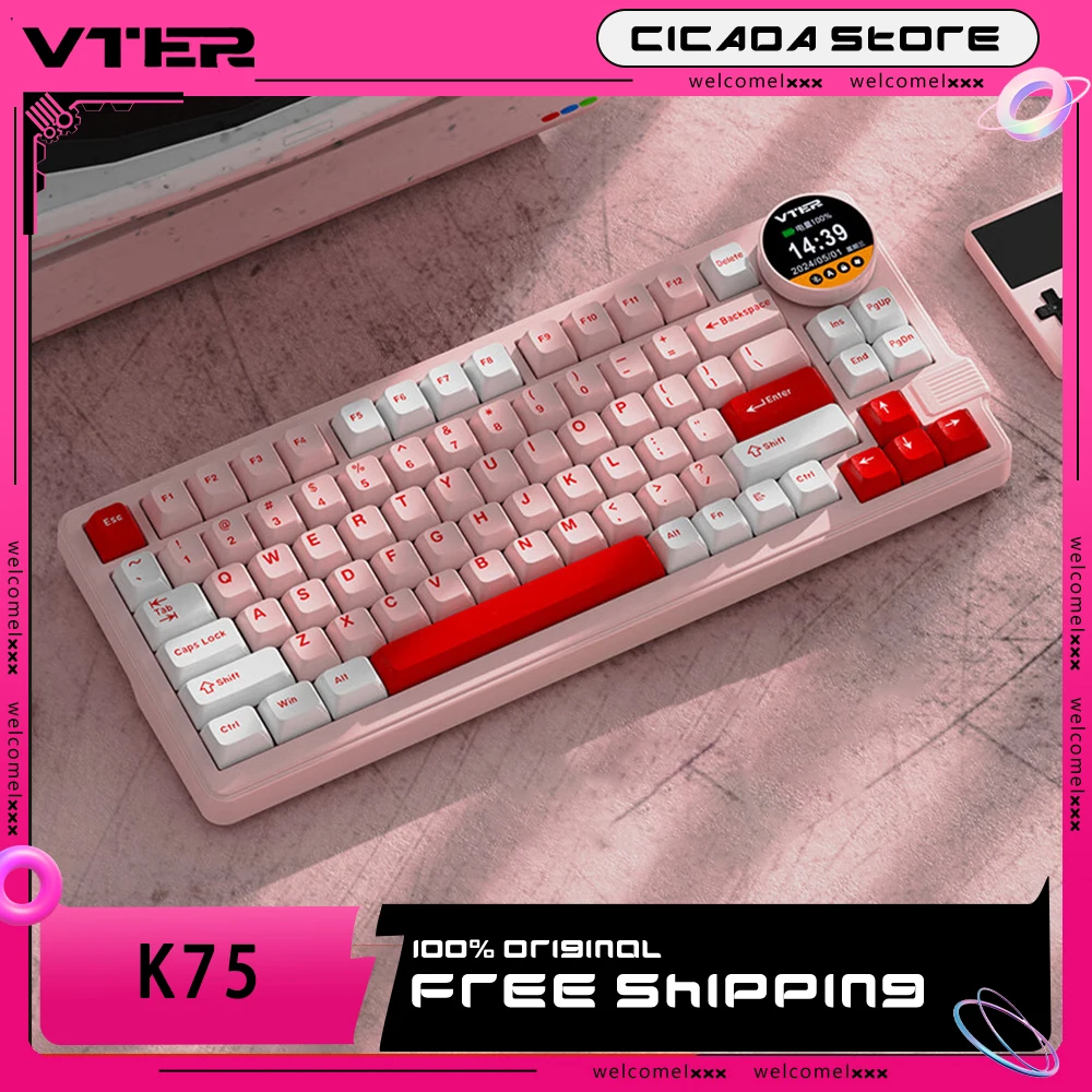 

Feker K75 Gaming Keyboard Bluetooth 2.4g Wireless Keyboard 3mode 83keys Rgb With Knob Screen Pbt Mechanical Gamer Keyboards Gift