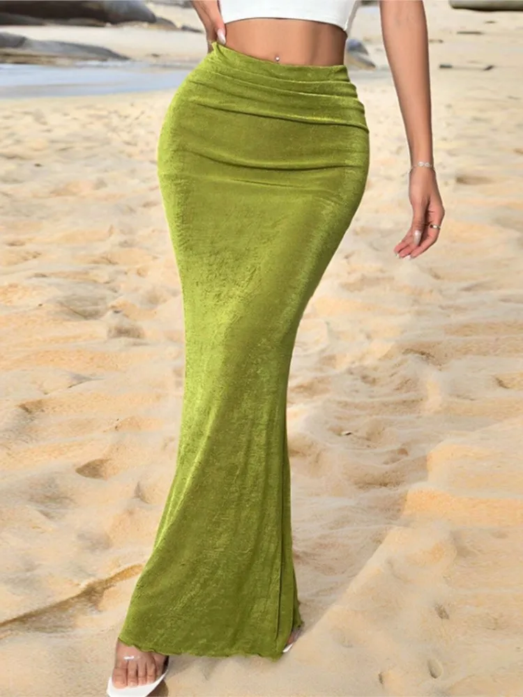 

Dresses 2025 Woman Slim Fit Hip-hugging Fishtail Skirt Solid Color Simple Style All-match Temperament Elegant Beachwear Trendy