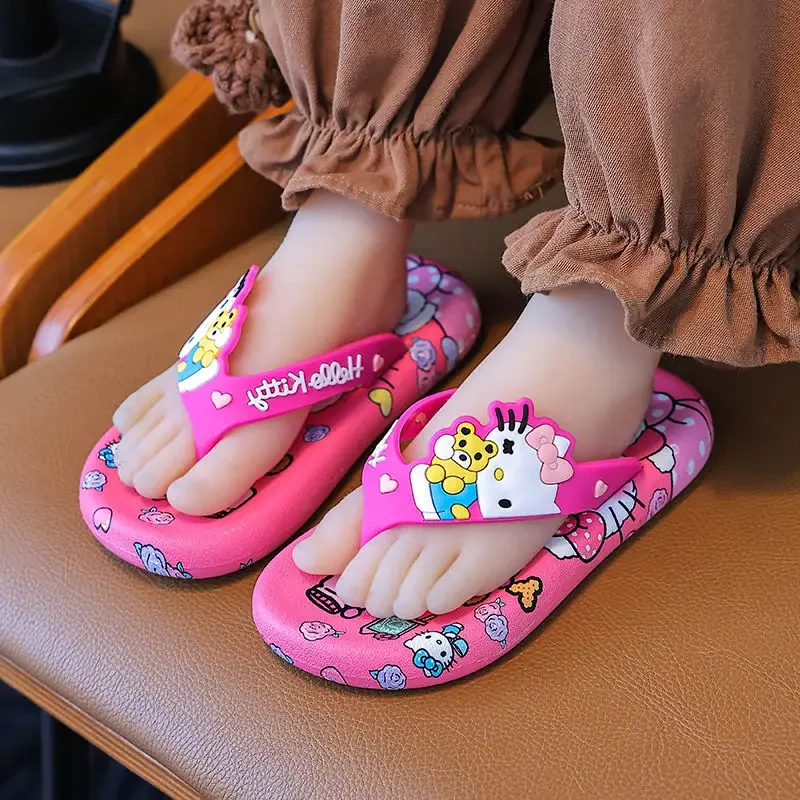 Hello kitty cartoon animation creative trendy flip-flops summer girls sandals baby soft bottom non-slip outer wear personality