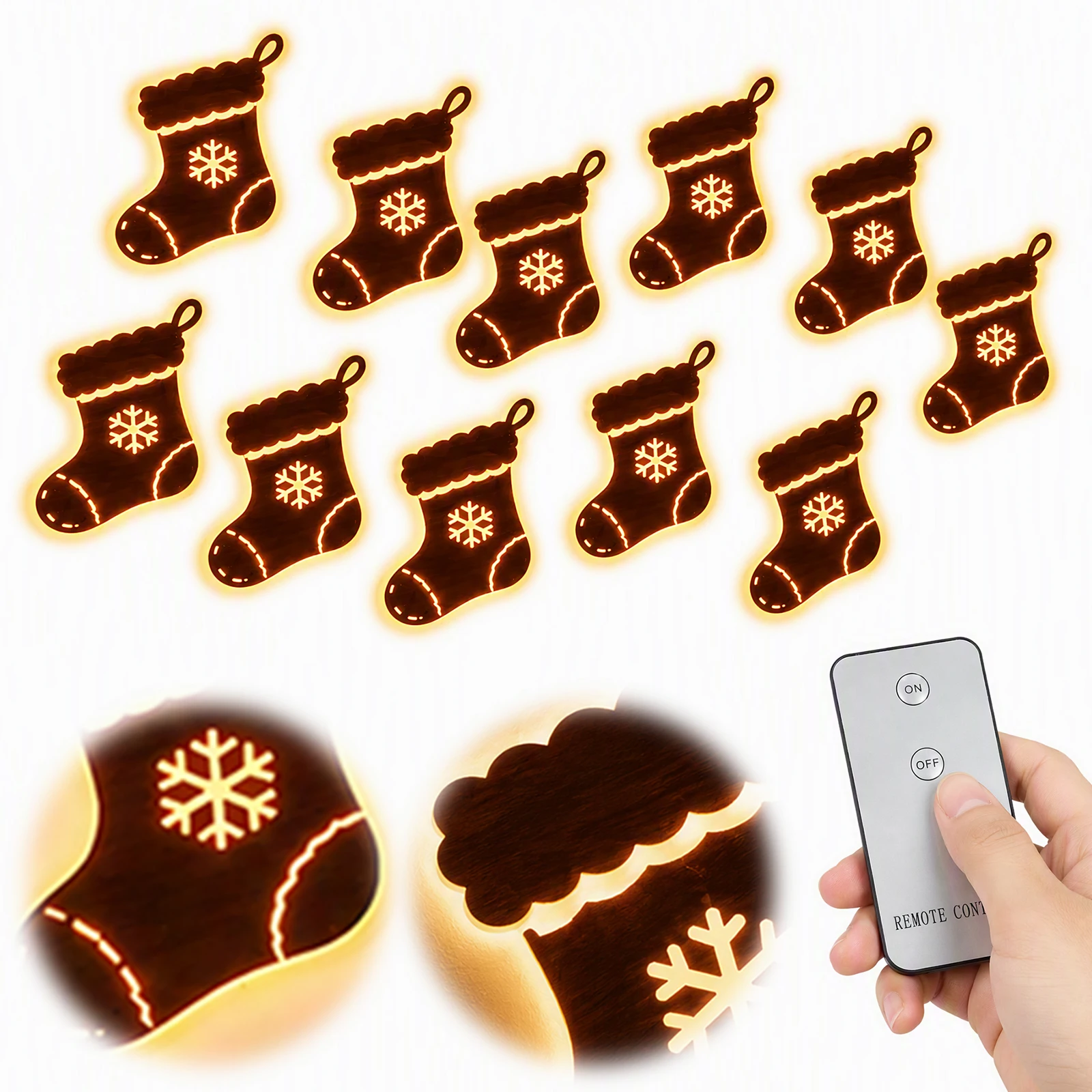 Glowing Wooden Santa Sleigh Reindeer Christmas Wall Decor Village Scene Remote Controlled