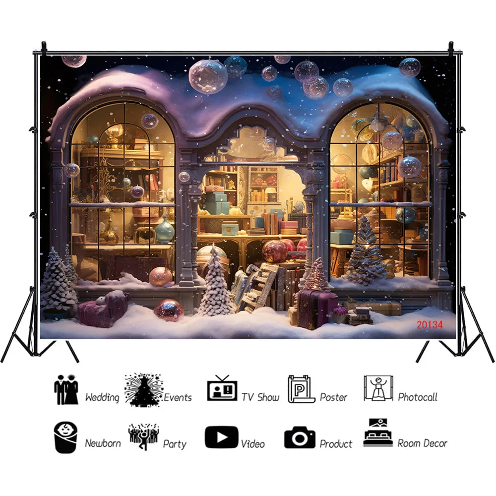 Nitree  Christmas Day Fireplace Photography Backdrops New Year Candy Chimneys Store Ball Window Studio Background WW-75