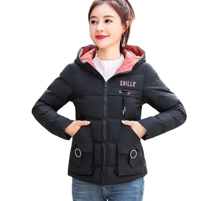 

New Women Winter Short Jacket Ladies Hooded Down Cotton Parkas Schoolgirl Comfortable Warm Coat Female Down Cotton Jacket C