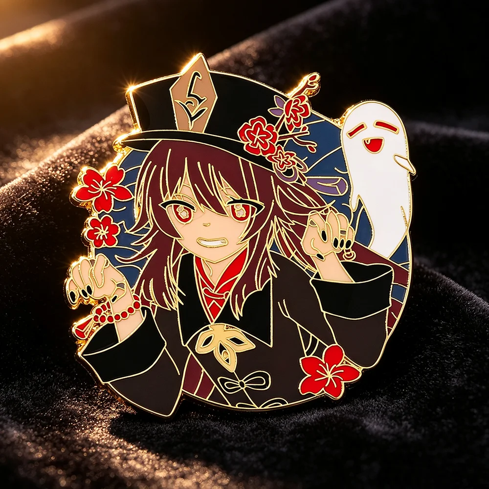 Genshin Impact Hu Tao Enamel Pin, Cute Anime Character Lapel Brooch Badge Metal Jewelry Gift for Game Fans