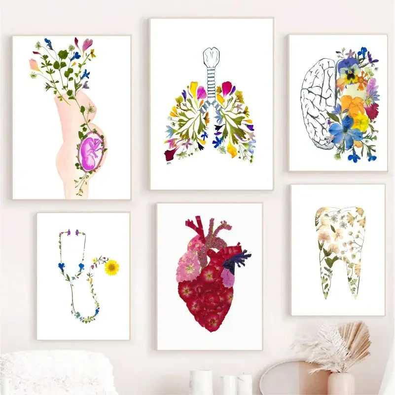 Human Anatomy Breastfeeding Lung Stethoscope Embossed Wall Art Print Canvas Painting Posters for Living Room Modern Home Decor